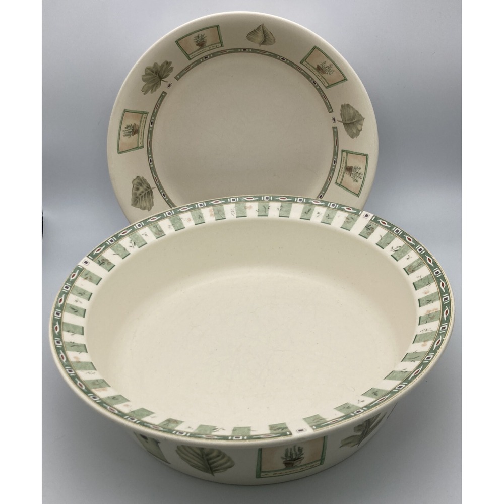 2 Pfaltzgraff Naturewood Round Serving Bowls 9.75 in and 8.25 in Green/Cream